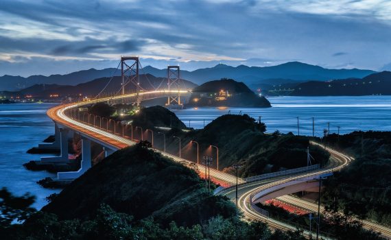 landscape, evening, onaruto bridge, naruto strait, shikoku, sea, car light trails, japan, japan, japan, nature, japan, japan, japan