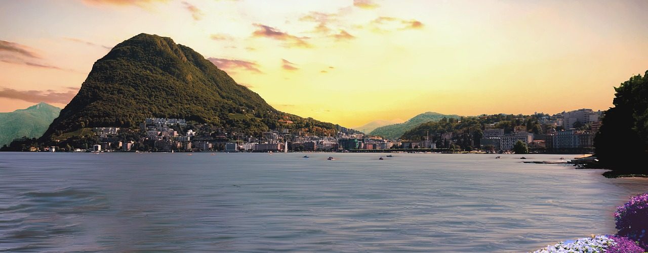 lugano, the needle, swiss, water, mountains, nature, landscape, sky, panorama, sunset, lakefront, plant, vacation, blue sky, sun, blue, waterfront, summer, trees, grass, beach, hiking
