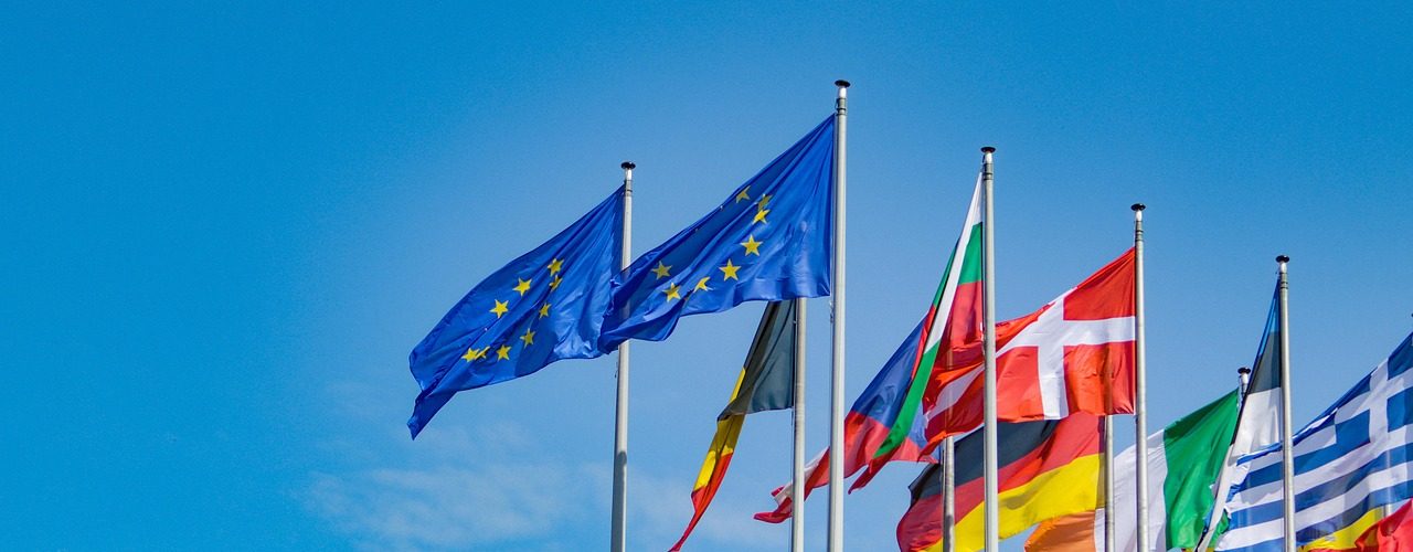 european union, european parliament, flags, flagpoles, eu, nature, countries, nations, national flags, symbol, sky