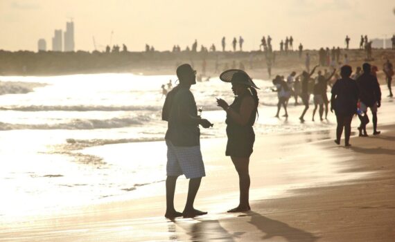 beach, love, sunset, sea, nature, man, woman, lagos, nigeria, africa, couple, male, female, outdoor, travel, lifestyle, water, young, elegushi
