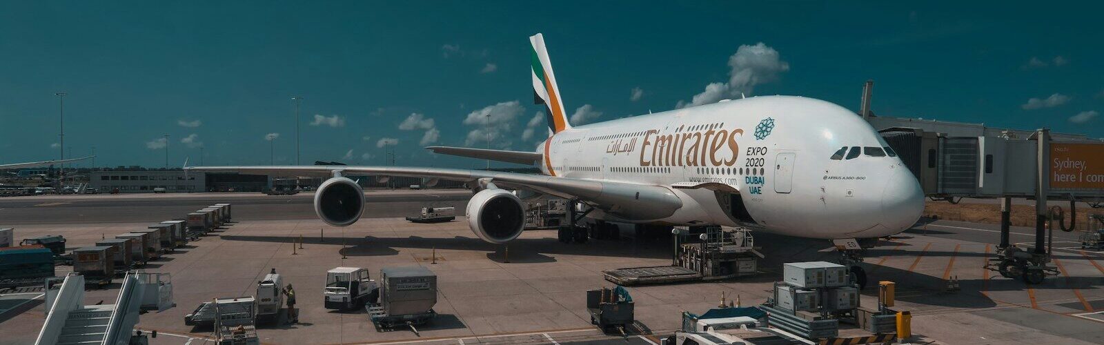 white Emirates plane
