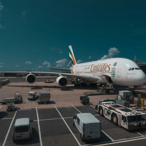 white Emirates plane